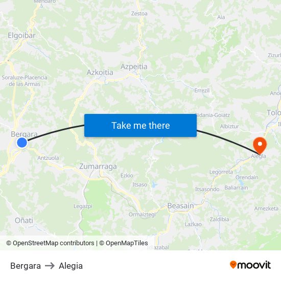 Bergara to Alegia map