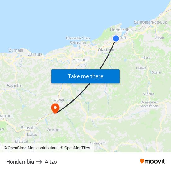 Hondarribia to Altzo map
