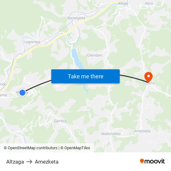 Altzaga to Amezketa map