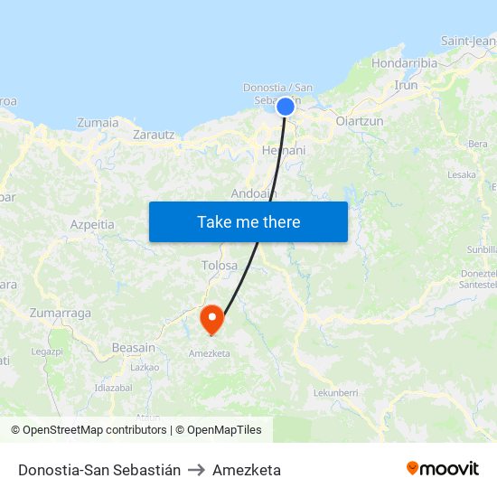 Donostia-San Sebastián to Amezketa map