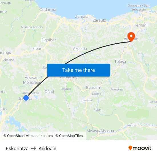 Eskoriatza to Andoain map