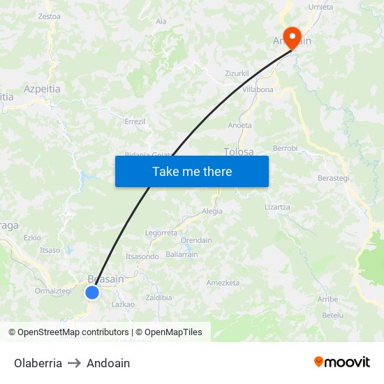 Olaberria to Andoain map