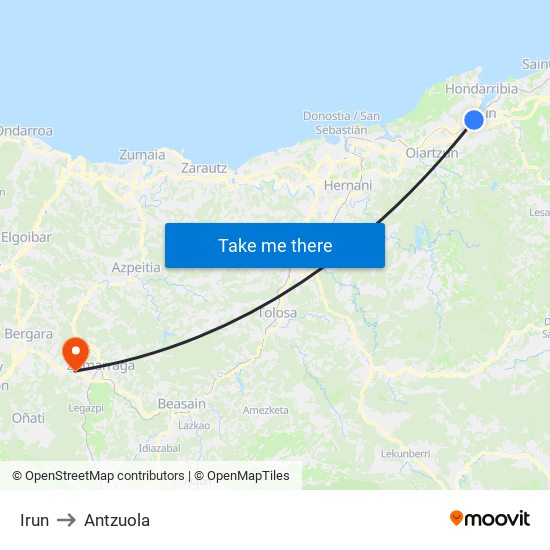 Irun to Antzuola map