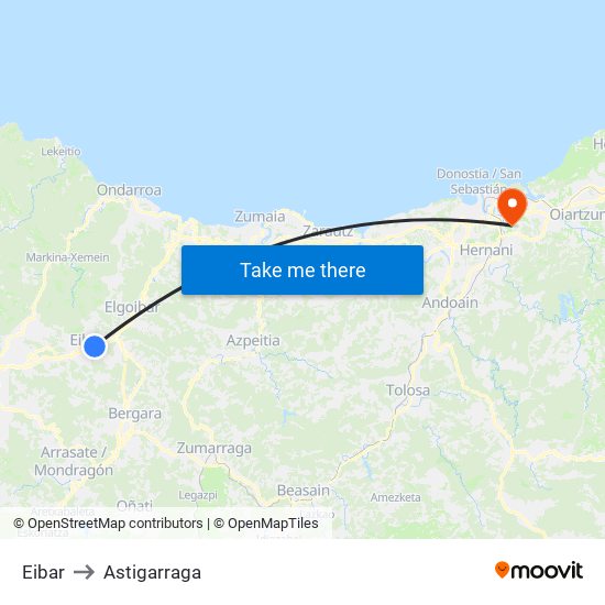Eibar to Astigarraga map