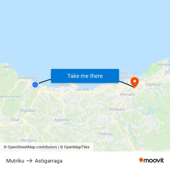 Mutriku to Astigarraga map