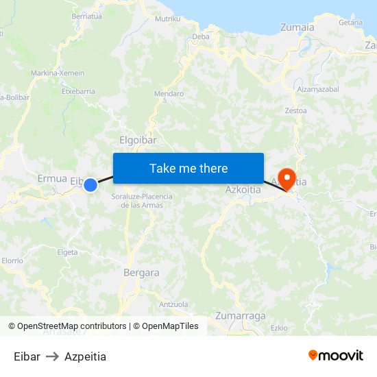 Eibar to Azpeitia map