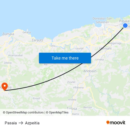 Pasaia to Azpeitia map