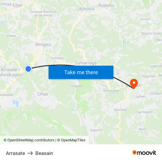 Arrasate to Beasain map