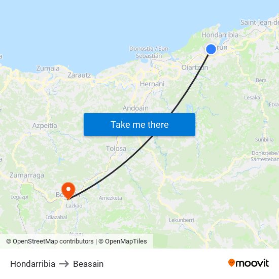 Hondarribia to Beasain map