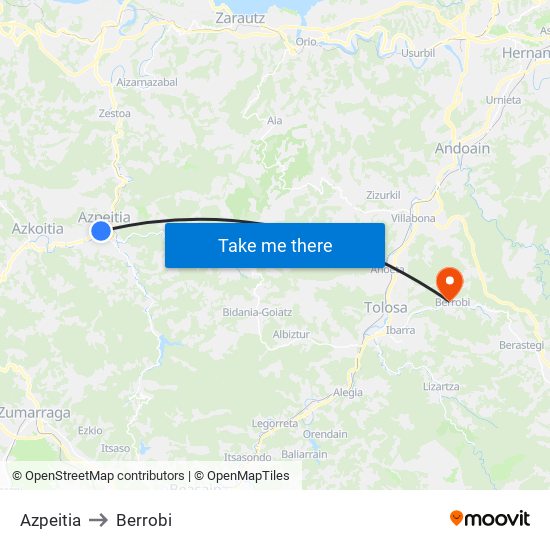 Azpeitia to Berrobi map