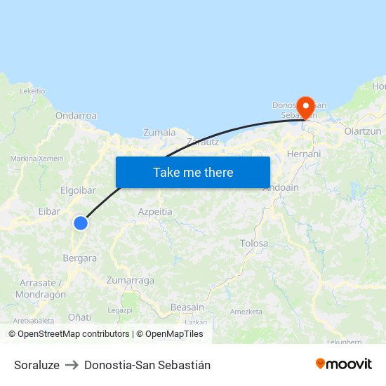 Soraluze to Donostia-San Sebastián map