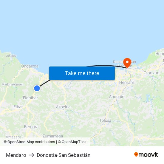 Mendaro to Donostia-San Sebastián map