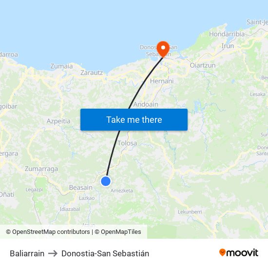 Baliarrain to Donostia-San Sebastián map