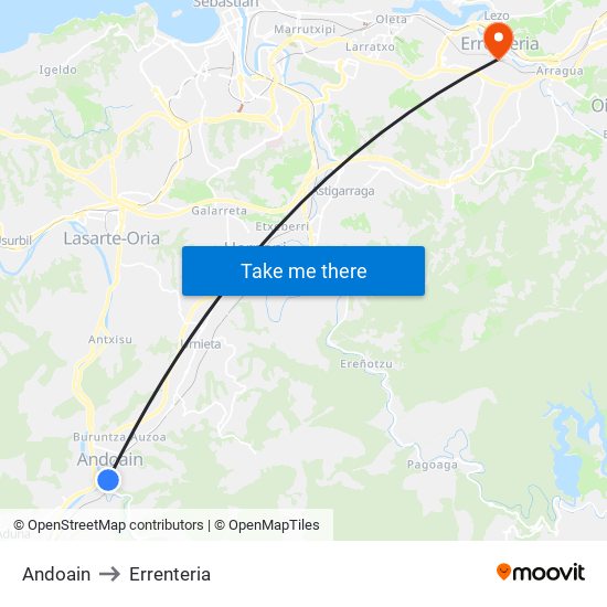 Andoain to Errenteria map