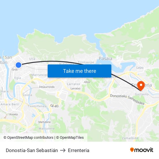 Donostia-San Sebastián to Errenteria map