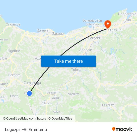 Legazpi to Errenteria map