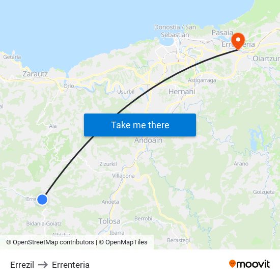 Errezil to Errenteria map