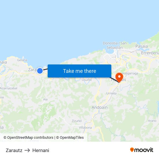 Zarautz to Hernani map