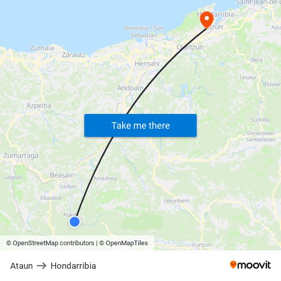 Ataun to Hondarribia map