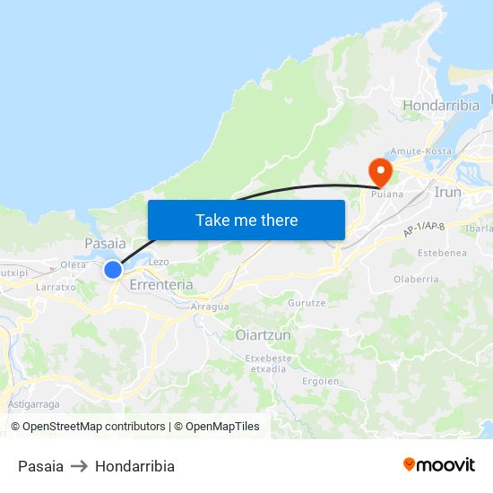 Pasaia to Hondarribia map