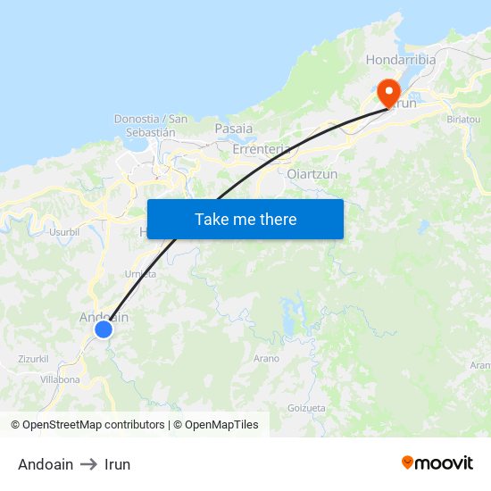 Andoain to Irun map