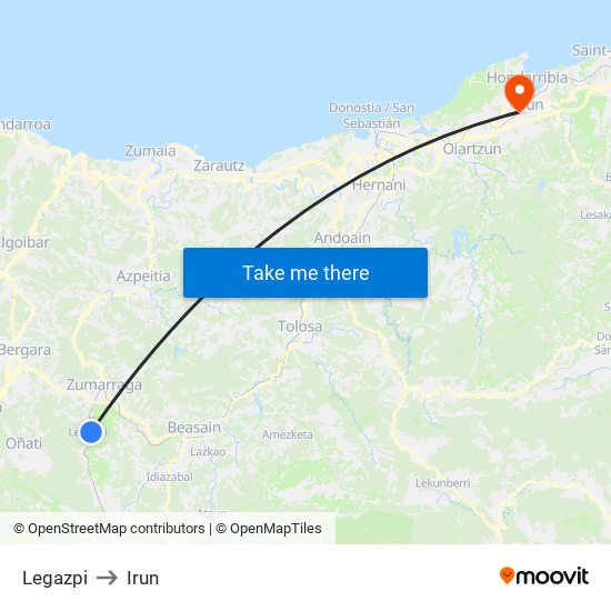 Legazpi to Irun map