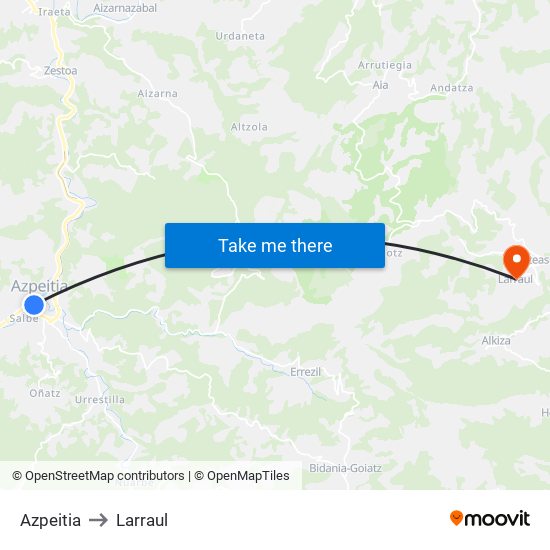 Azpeitia to Larraul map