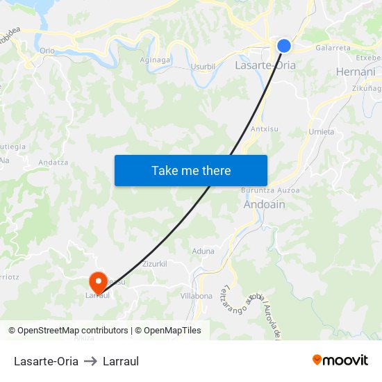 Lasarte-Oria to Larraul map