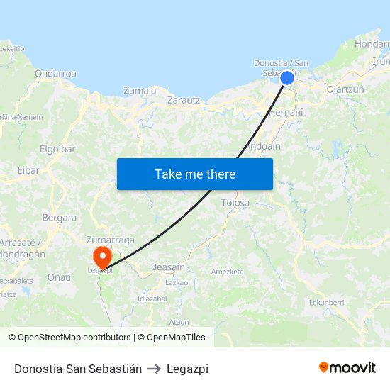 Donostia-San Sebastián to Legazpi map