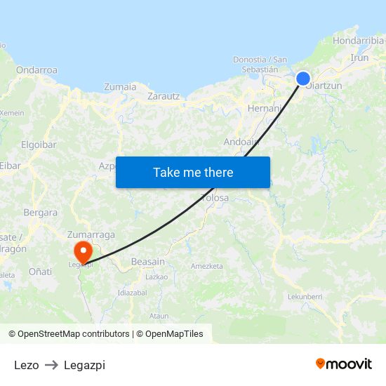 Lezo to Legazpi map