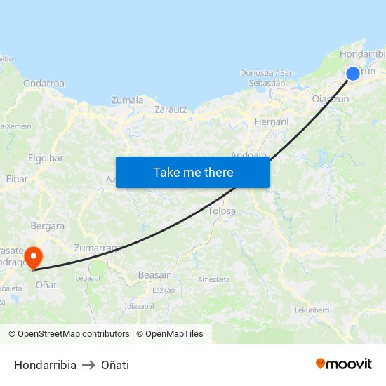 Hondarribia to Oñati map
