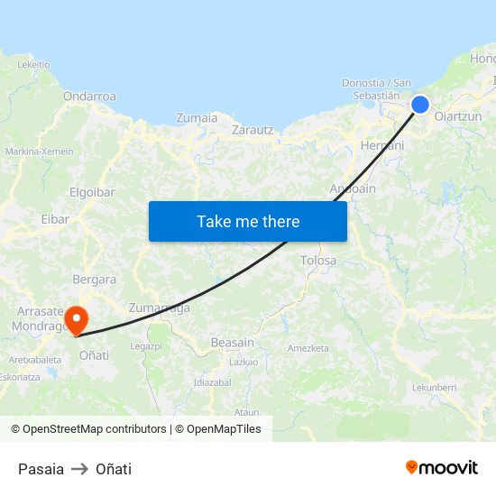 Pasaia to Oñati map