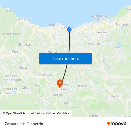 Zarautz to Olaberria map