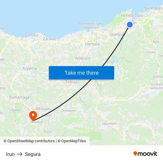 Irun to Segura map