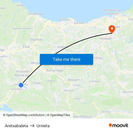 Aretxabaleta to Urnieta map