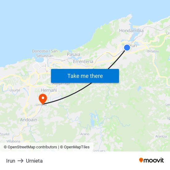 Irun to Urnieta map