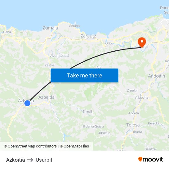 Azkoitia to Usurbil map