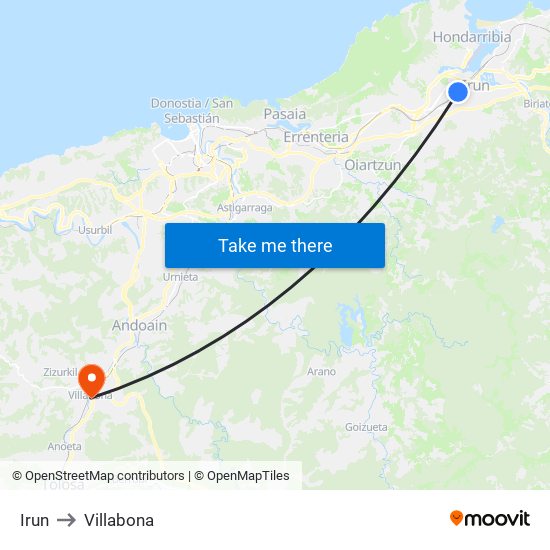 Irun to Villabona map
