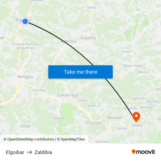 Elgoibar to Zaldibia map