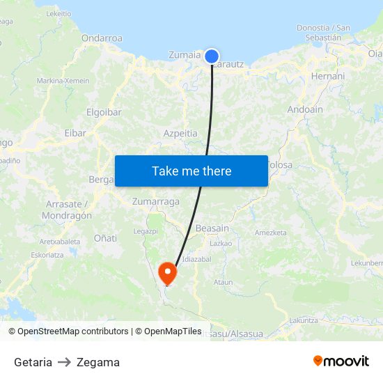 Getaria to Zegama map