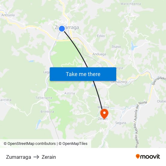 Zumarraga to Zerain map