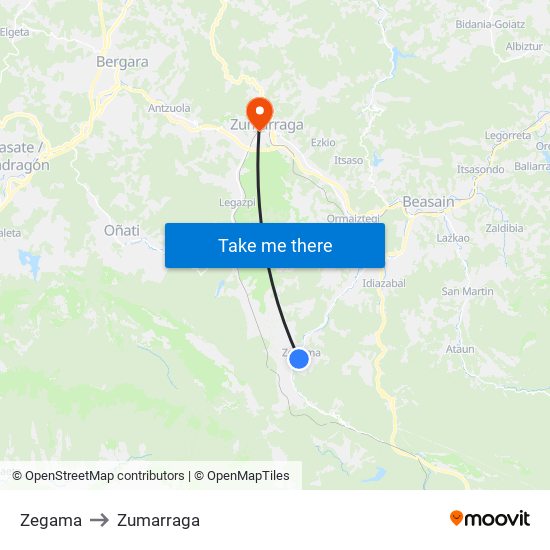 Zegama to Zumarraga map