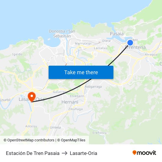 Estación De Tren Pasaia to Lasarte-Oria map