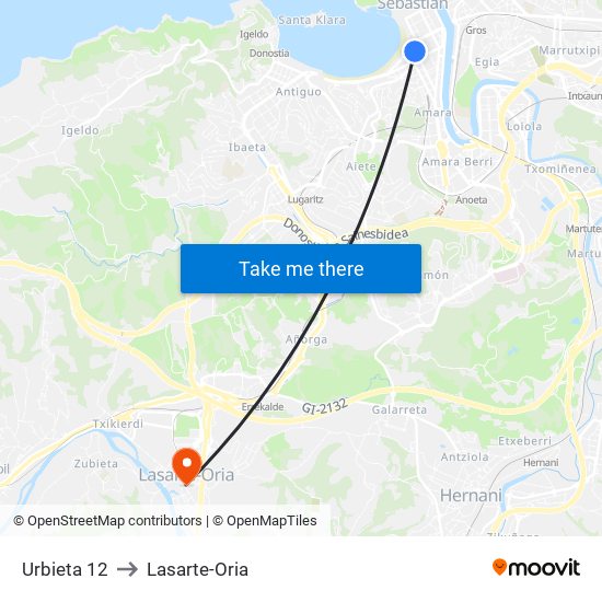 Urbieta 12 to Lasarte-Oria map