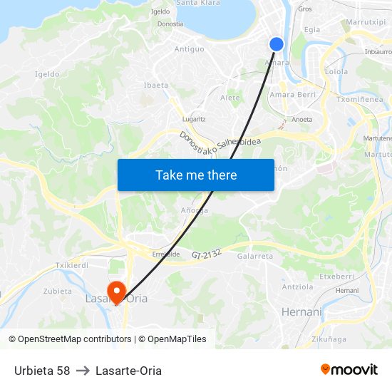 Urbieta 58 to Lasarte-Oria map