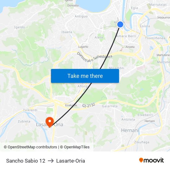 Sancho Sabio 12 to Lasarte-Oria map