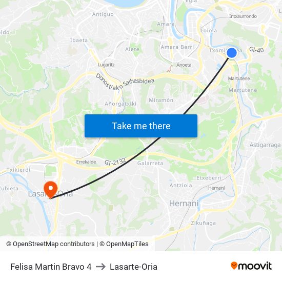 Felisa Martin Bravo 4 to Lasarte-Oria map