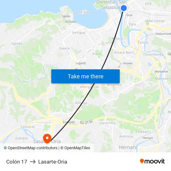 Colón 17 to Lasarte-Oria map