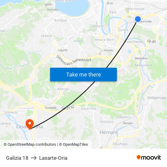 Galizia 18 to Lasarte-Oria map