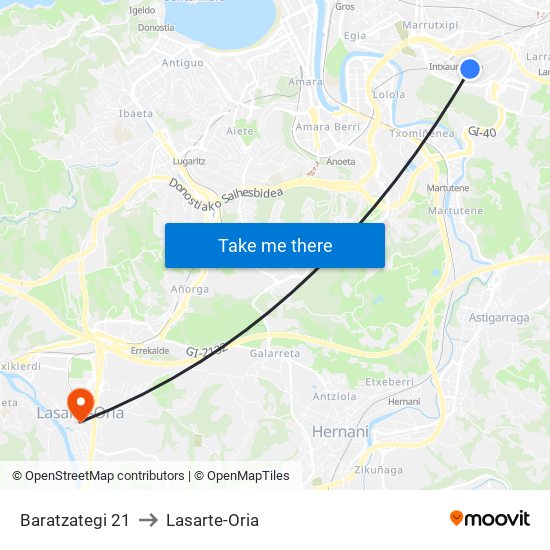 Baratzategi 21 to Lasarte-Oria map